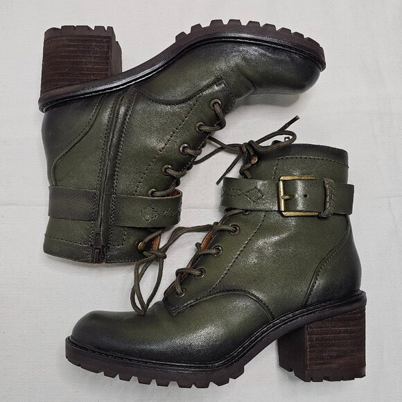 Zodiac Gemma Leather Block Heel Combat Lace-up Zip Boots Green Women's 6.5M - Picture 8 of 10